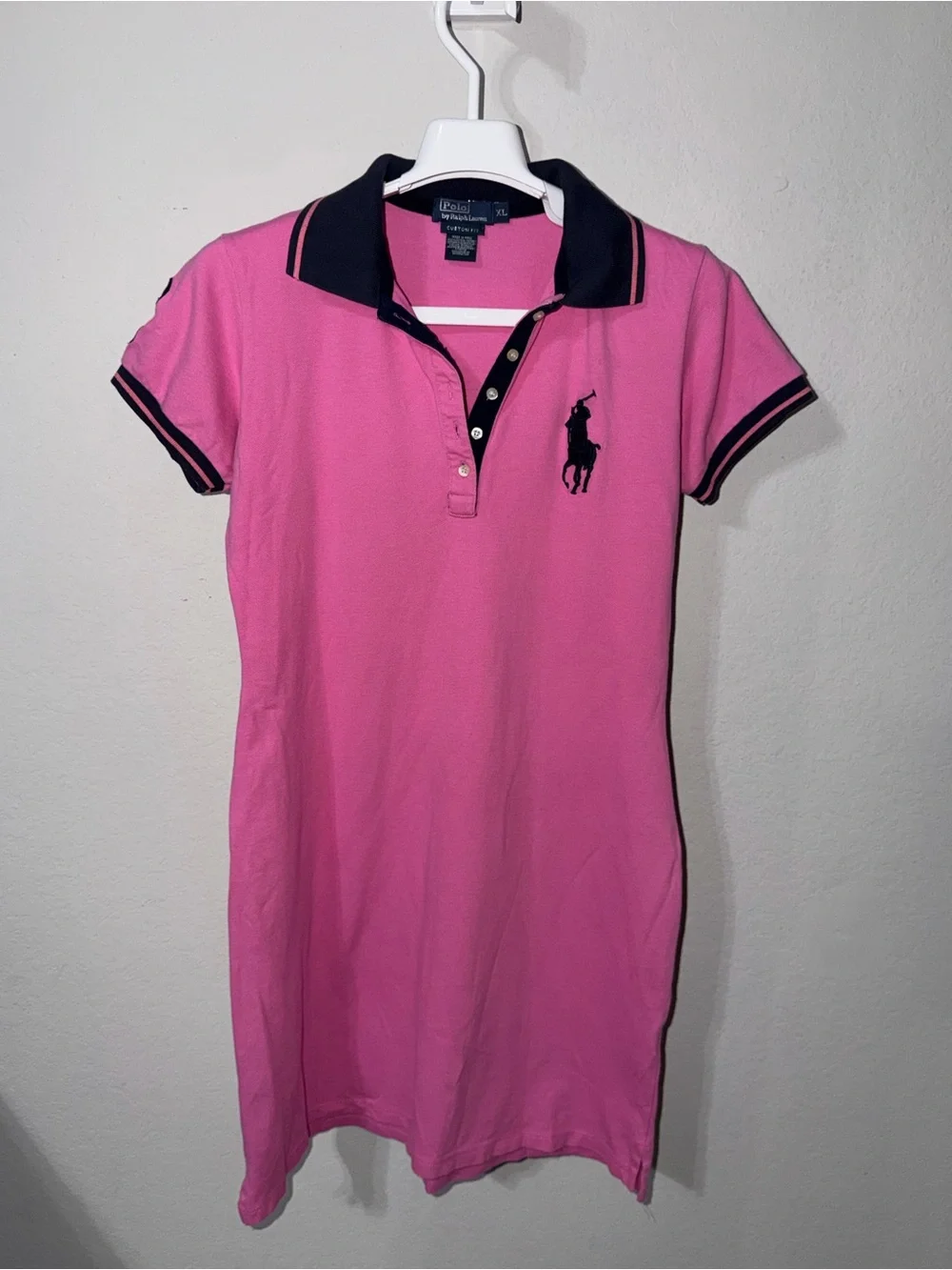 Polo Ralph Lauren Pink Big Pony Polo Dress Navy Trim XL